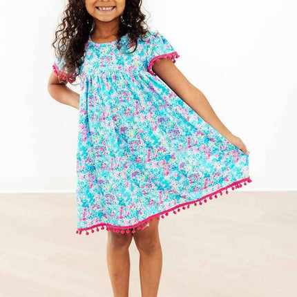 Aqua Garden Pom Pom Dress