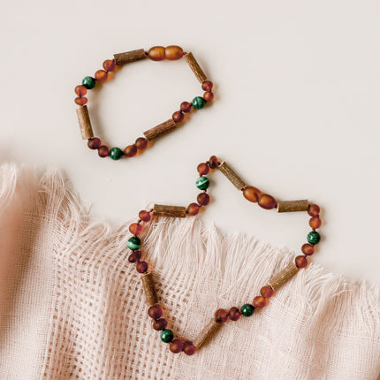 Hazelwood || Raw Cognac Baltic Amber + Malachite || Anklet or Bracelet