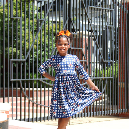 Auburn Plaid Aubie 3/4 Sleeve Pocket Twirl Dress - Dashing Nova