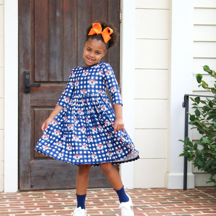 Auburn Plaid Aubie 3/4 Sleeve Pocket Twirl Dress - Dashing Nova