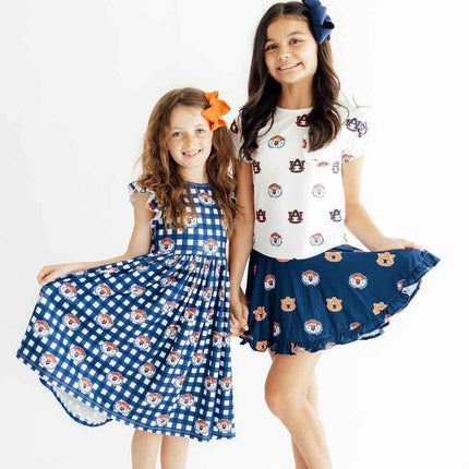 Auburn Plaid Aubie Flutter Twirl Dress