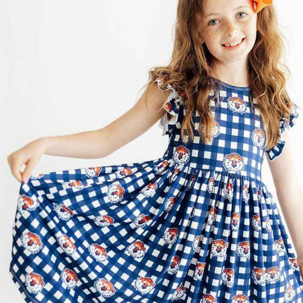 Auburn Plaid Aubie Flutter Twirl Dress
