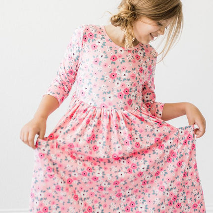 Azalea 3/4 Sleeve Pocket Twirl Dress - Dashing Nova