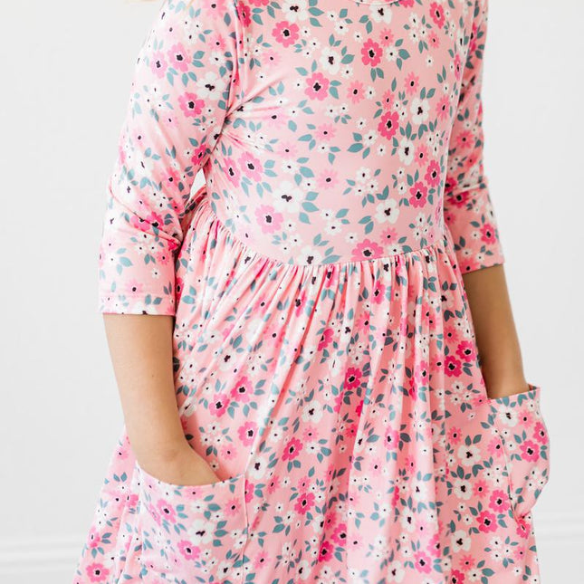 Azalea 3/4 Sleeve Pocket Twirl Dress - Dashing Nova