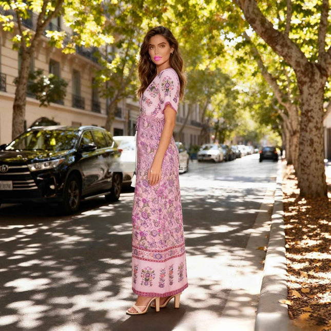 Women's Fringe Bohemian Floral Dress Vacation Beach Maxi Dress