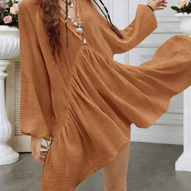Elegant V-Neck Tie-Front Long Sleeve Dress
