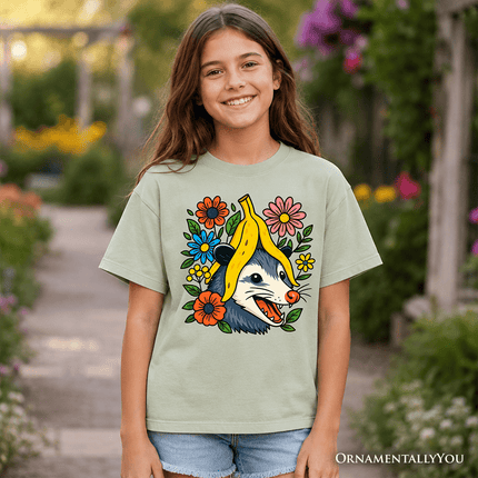 Banana Possum Floral Kids T-Shirt, Funny Animal Tee for Youth Girls
