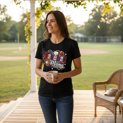 Baseball Mama T-Shirt Cotton Graphic Tee Travel Team Mother's Day Gift
