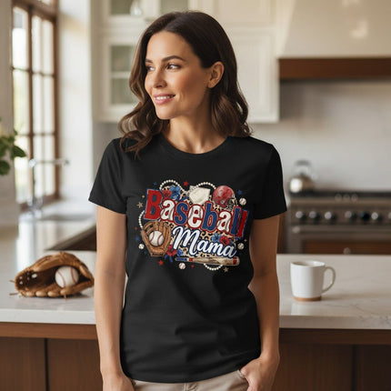Baseball Mama T-Shirt Cotton Graphic Tee Travel Team Mother's Day Gift