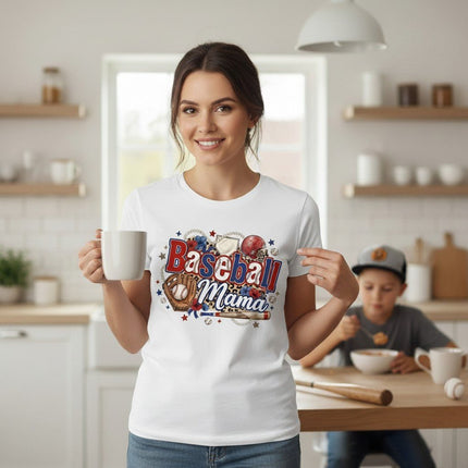 Baseball Mama T-Shirt Cotton Graphic Tee Travel Team Mother's Day Gift
