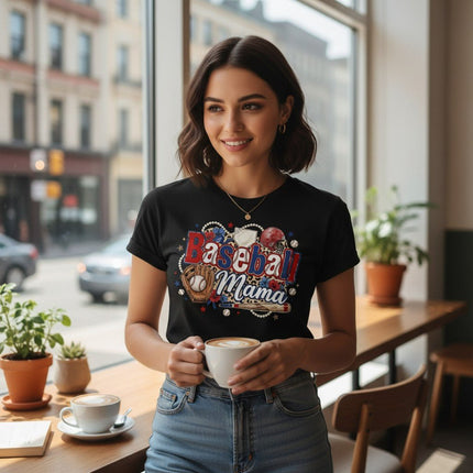 Baseball Mama T-Shirt Cotton Graphic Tee Travel Team Mother's Day Gift