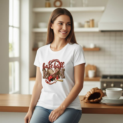 Baseball Mom Heart Graphic T-Shirt 100% Cotton Game Day Casual Top