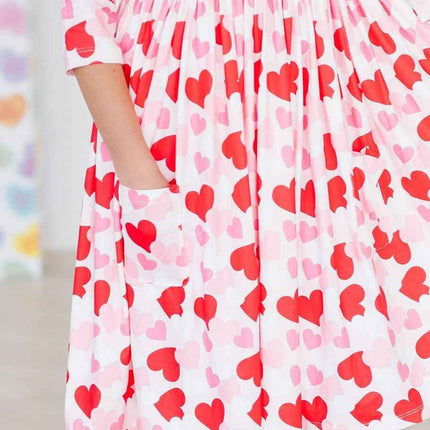 Be Mine 3/4 Sleeve Pocket Twirl Dress