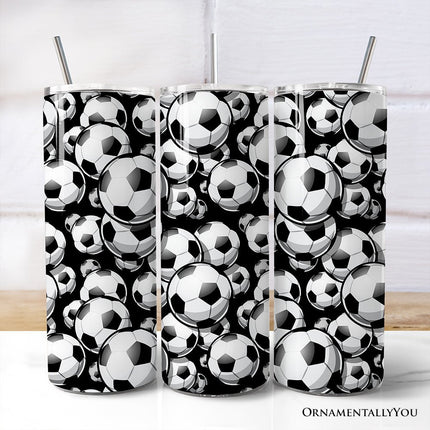 Black and White Soccer Ball 20oz Personalized Tumbler With Lid and Stainless Steel Straw, Football Sports Print Gift Cup
