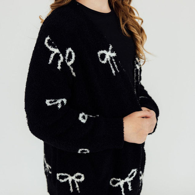 Black/Coconut Bow Cozy Cardigan - Dashing Nova