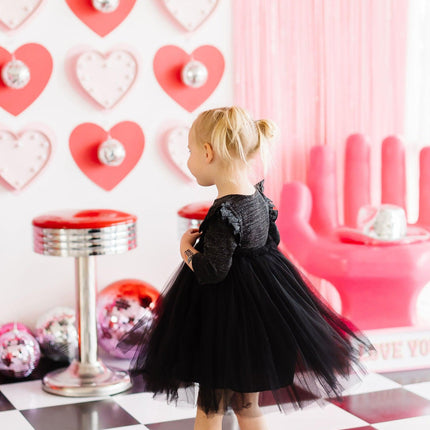 Black Shimmer 3/4 Sleeve Tutu Dress - Dashing Nova