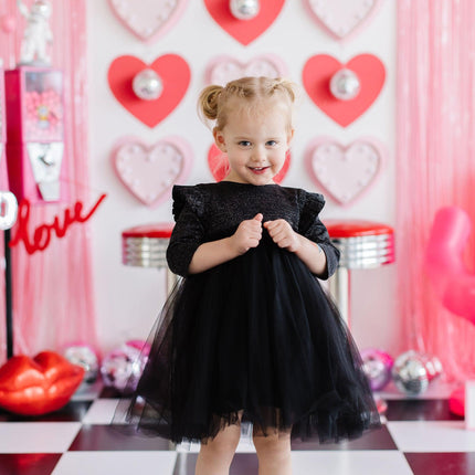 Black Shimmer 3/4 Sleeve Tutu Dress - Dashing Nova