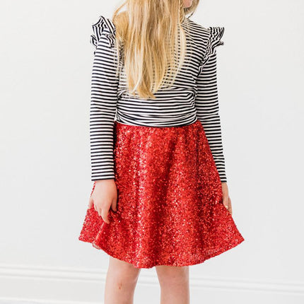 Black & White Stripe L/S Ruffle Tee - Dashing Nova