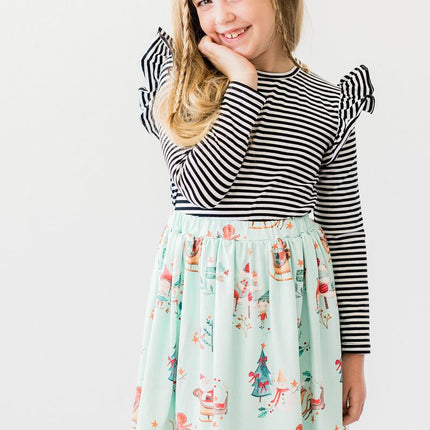 Black & White Stripe L/S Ruffle Tee - Dashing Nova