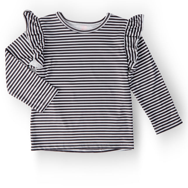 Black & White Stripe L/S Ruffle Tee - Dashing Nova
