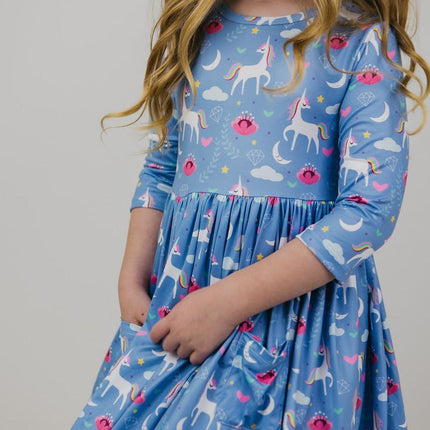 Blue Moon 3/4 Sleeve Pocket Twirl Dress - Dashing Nova
