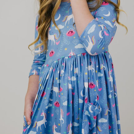 Blue Moon 3/4 Sleeve Pocket Twirl Dress - Dashing Nova