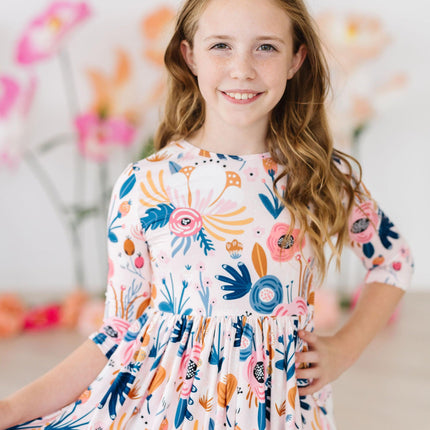 Blush Peony 3/4 Sleeve Pocket Twirl Dress - Dashing Nova