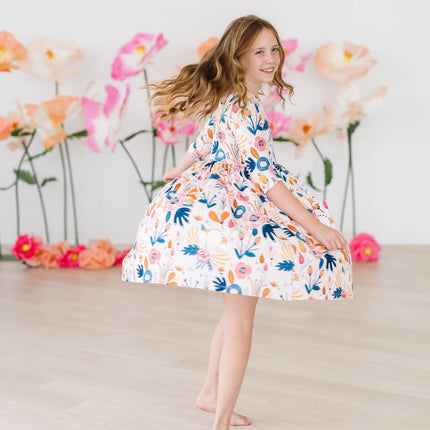 Blush Peony 3/4 Sleeve Pocket Twirl Dress - Dashing Nova