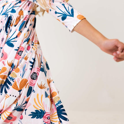 Blush Peony 3/4 Sleeve Pocket Twirl Dress - Dashing Nova