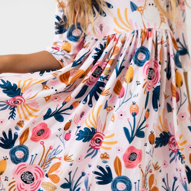 Blush Peony 3/4 Sleeve Pocket Twirl Dress - Dashing Nova