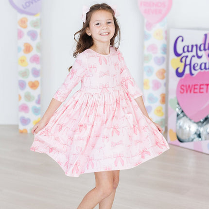 Blushing Bows 3/4 Sleeve Pocket Twirl Dress - Dashing Nova