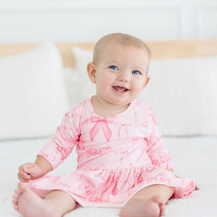 Blushing Bows 3/4 Sleeve Twirl Bodysuit - Dashing Nova