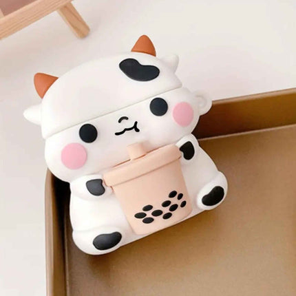 Cute Milk Cow Boba Case – Silicone AirPods Cover for 1, 2, 3, or Pro