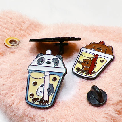 Boba Tea Enamel Pins, Kawaii Bubble Tea Brooch Lapel Pins, Boba Enamel Pin