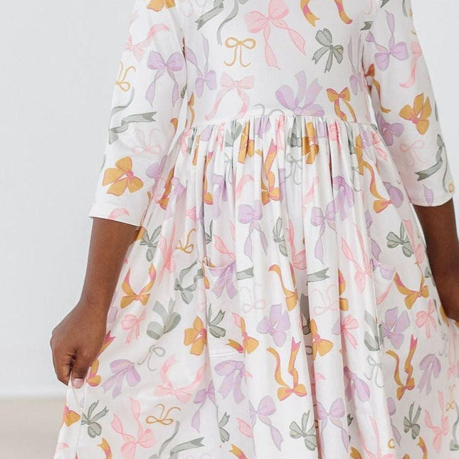 Boho Bows 3/4 Sleeve Pocket Twirl Dress - Dashing Nova