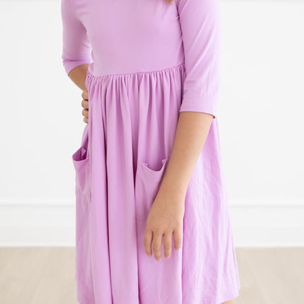 Bright Lilac 3/4 Sleeve Pocket Twirl Dress - Dashing Nova