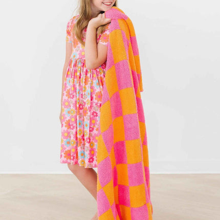 Bright Pink/Orange Checker Cozy Blanket