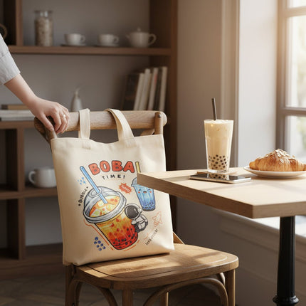 Bubble Tea Tote Bag Gift Set – Boba Bag with Keychain & Pin