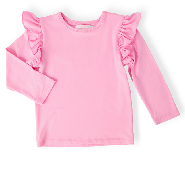 Bubblegum Pink L/S Ruffle Tee - Dashing Nova