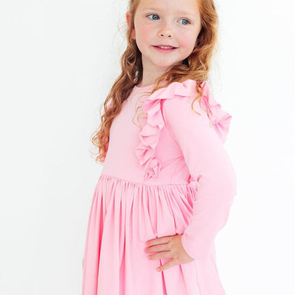 Bubblegum Pink L/S Ruffle Twirl Dress - Dashing Nova