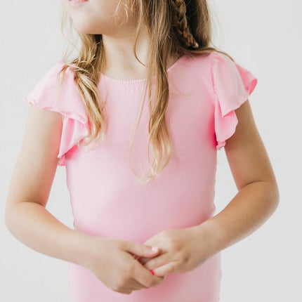 Bubblegum Pink S/S Flutter Sleeve Leotard - Dashing Nova