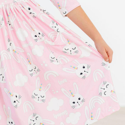 Bunny Love 3/4 Sleeve Pocket Twirl Dress - Dashing Nova