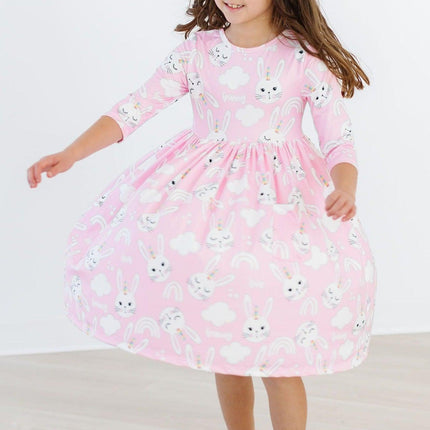 Bunny Love 3/4 Sleeve Pocket Twirl Dress - Dashing Nova
