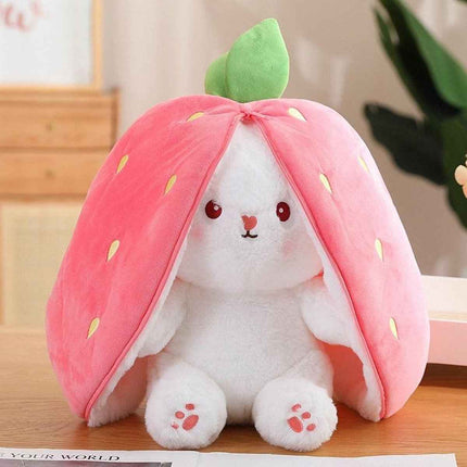 Reversible Strawberry Bunny Plush Toy Soft Polyester Kids Easter Basket Stuffer Gift Birthday Surprise for Girls and Boys