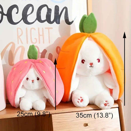 Reversible Strawberry Bunny Plush Toy Soft Polyester Kids Easter Basket Stuffer Gift Birthday Surprise for Girls and Boys