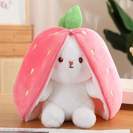Reversible Strawberry Bunny Plush Toy Soft Polyester Kids Easter Basket Stuffer Gift Birthday Surprise for Girls and Boys