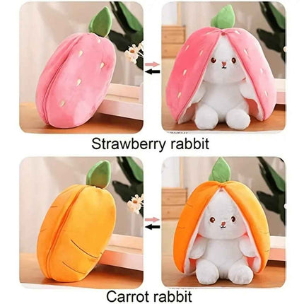 Reversible Strawberry Bunny Plush Toy Soft Polyester Kids Easter Basket Stuffer Gift Birthday Surprise for Girls and Boys