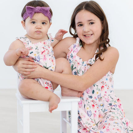 Butterfly Meadows Ruffle Cross Back Romper - Dashing Nova