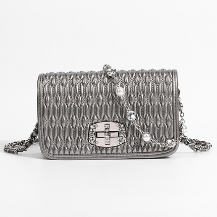 Simple female bag trendy embroidery purse with diamond chain single shoulder purse crossbody