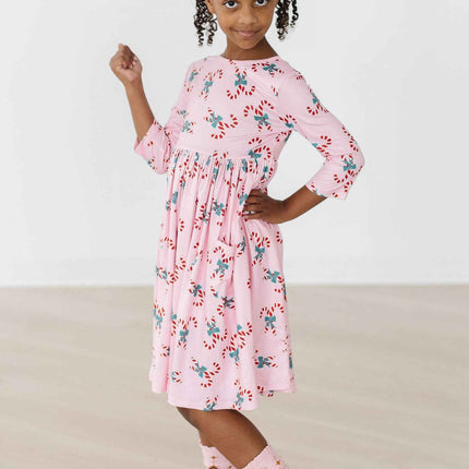 Candy Cane Cutie 3/4 Sleeve Pocket Twirl Dress